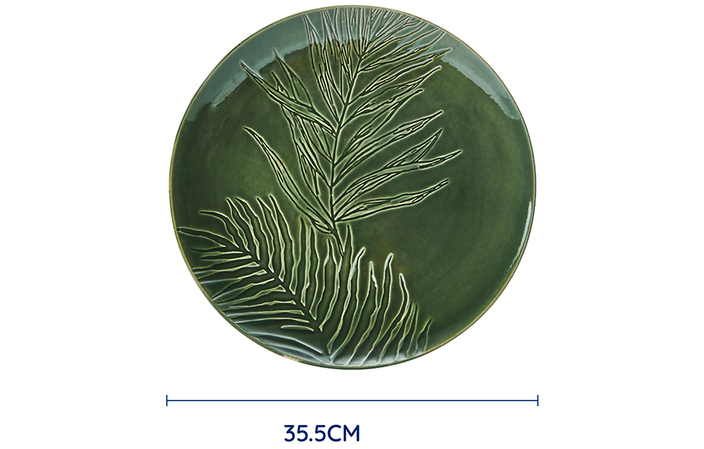 Kulatý servírovací talíř Mikasa Jardin 35 cm, zelený detajl